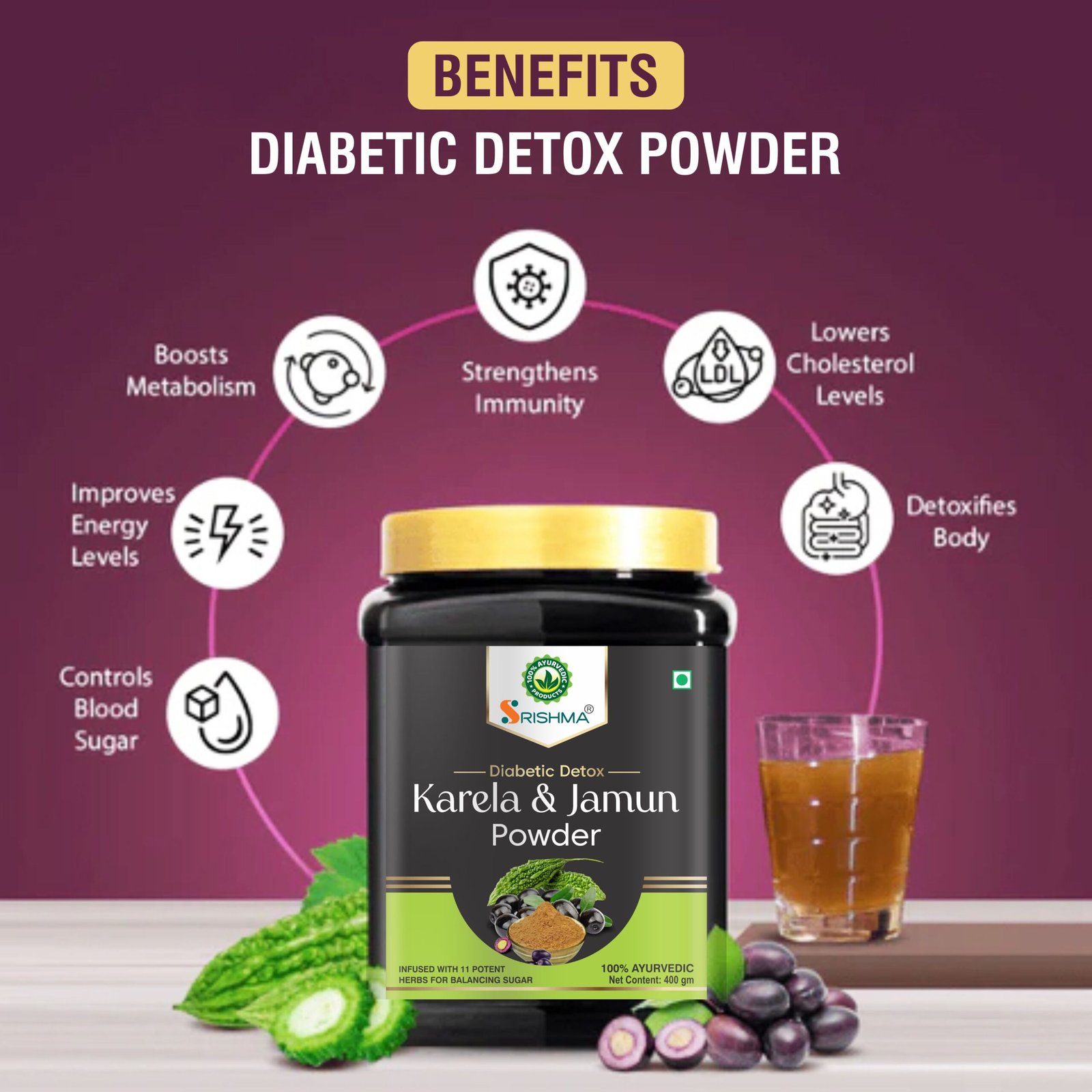 Srishma Karela Jamun Powder | Natural Sugar Control 400G - Image 3