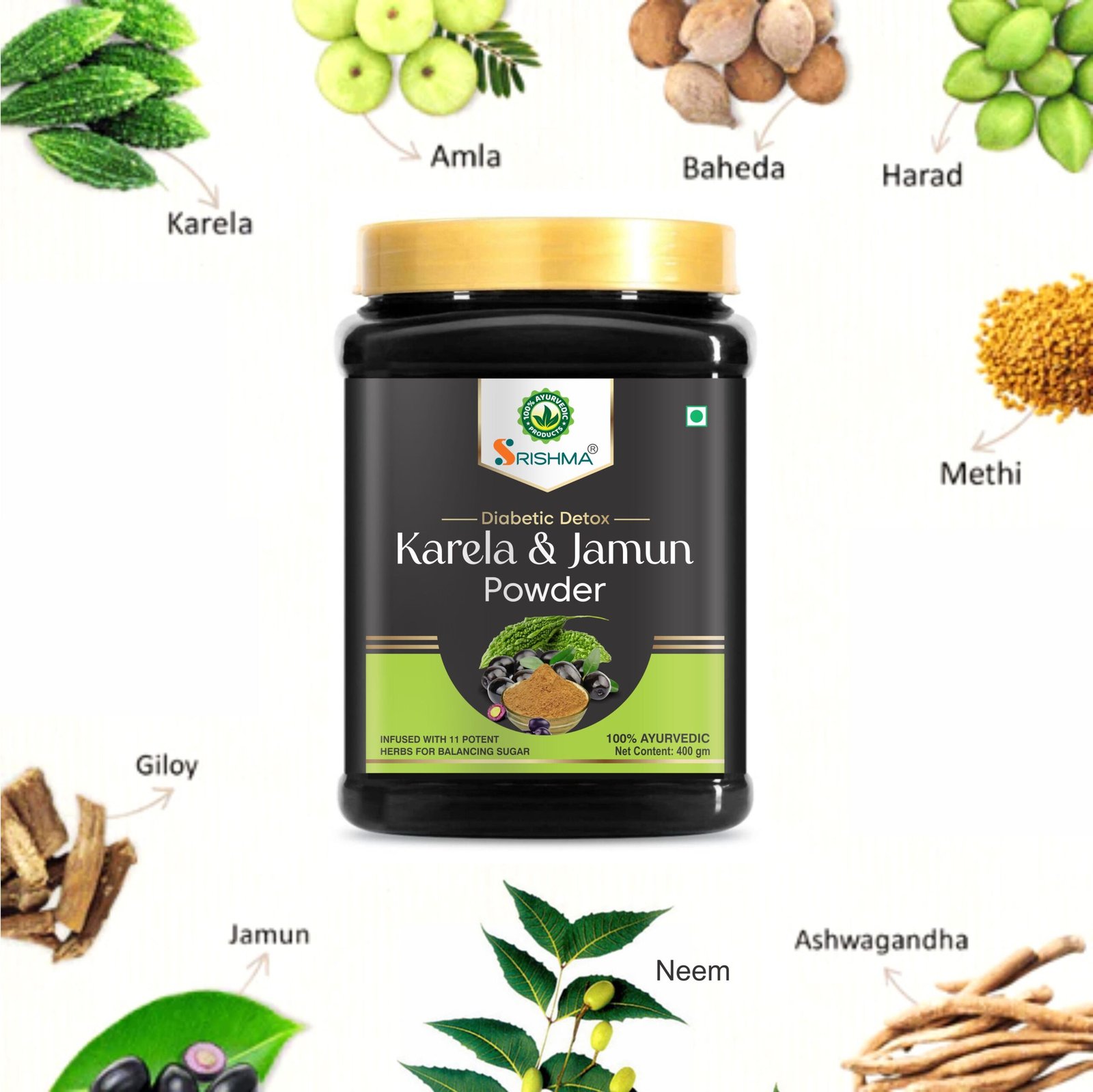 Srishma Karela Jamun Powder | Natural Sugar Control 400G - Image 4
