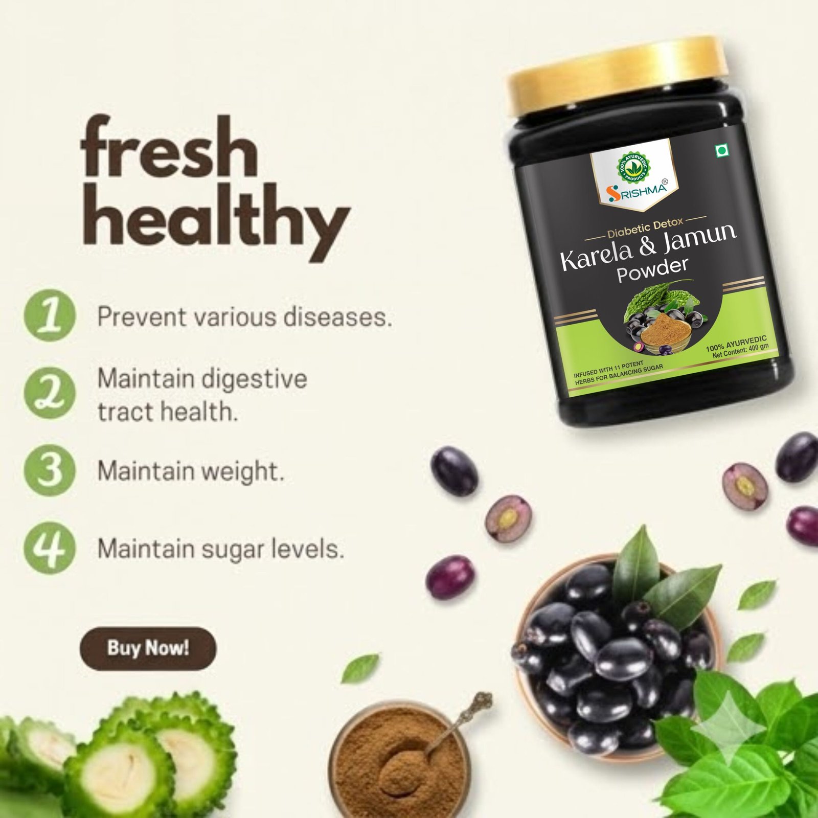 Srishma Karela Jamun Powder | Natural Sugar Control 400G - Image 5