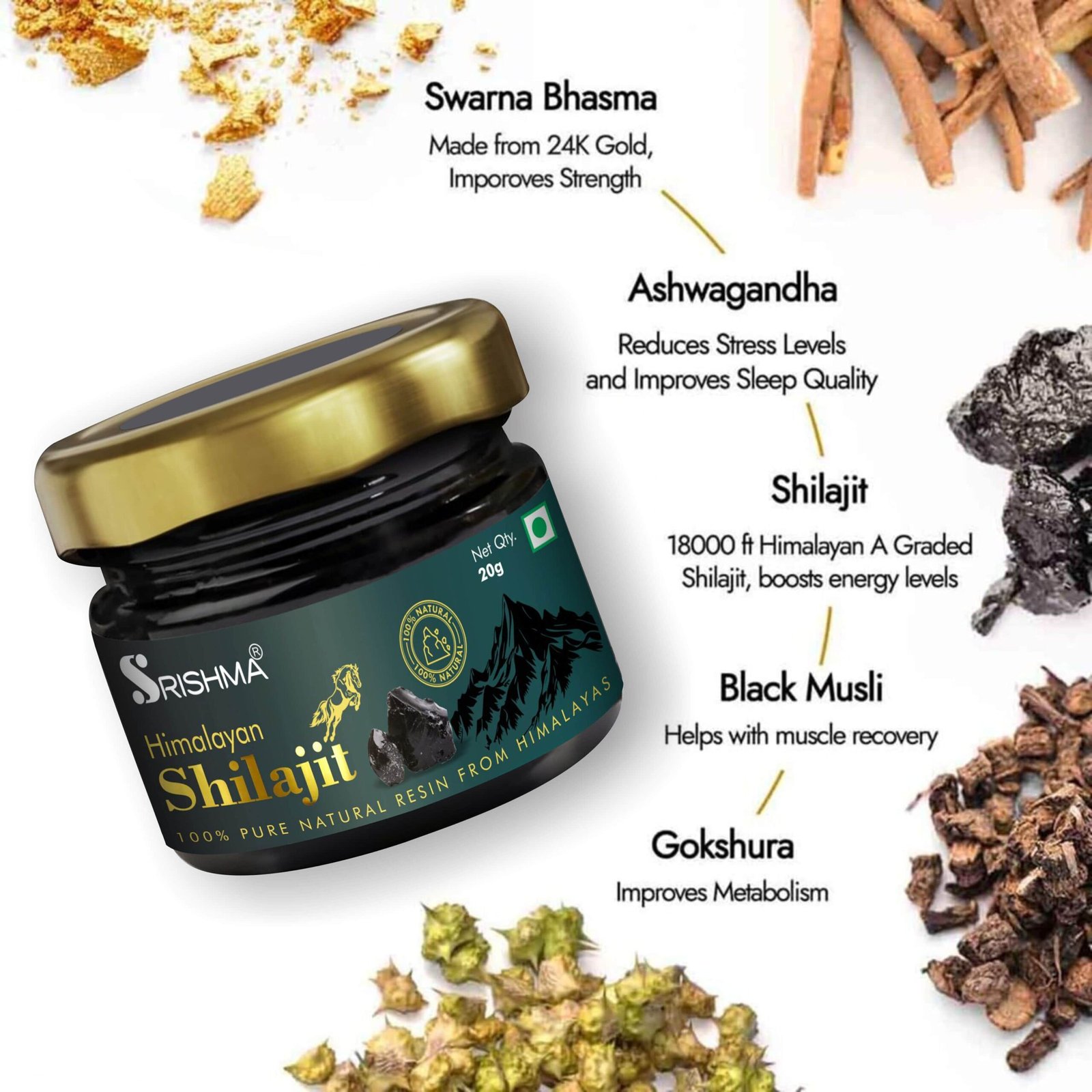 Srishma Himalayan Shilajit Resin for Strength, Power & Boosts Stamina | 100% Ayurvedic | - Image 2