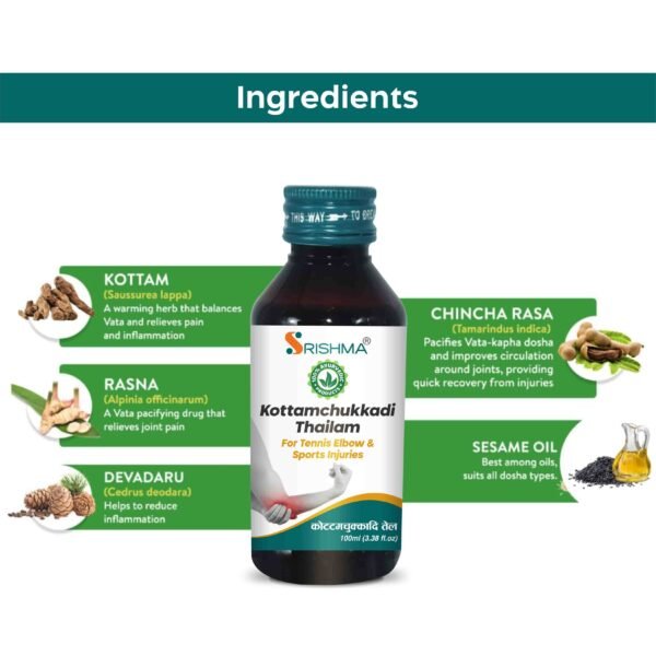 Srishma Ayurvedic Kottamchukkadi Thailam |Pack of 2 |2×100 ml - Image 4