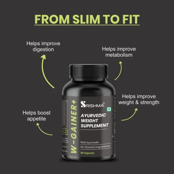 Srishma W-Gainer+ I New and improved formula I The Ultimate I 100% Ayurvedic Weight Gainers/Mass Gainers  (90 Capsules, No Flavor) - Image 5